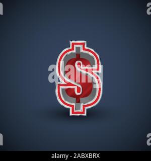 3D red steel font character, vector Stock Vector