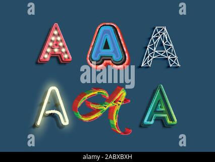 A character set of 6 different styled font, vector Stock Vector