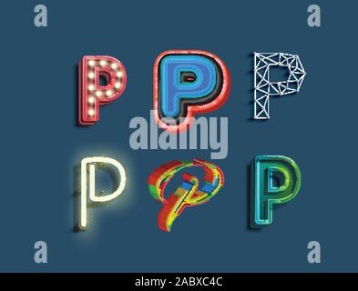 A character set of 6 different styled font, vector Stock Vector