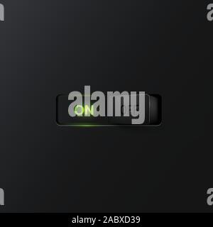 Realistic black switch with backlight ON, vector Stock Vector