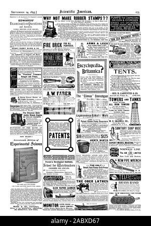 ELEVATED TANKS Louisiana Red Cypress Wood Tanks a Specialty. W. E. CALDWELL CO. 219 E. Main Street LOUISVILLE KY. U. S. A. The Shipman Auto matic Steam Engine NO SKILLED ENGINEER. SHIPMAN ENGINE CO. Experimental &Model Work THE FISHER 1Patent Steam Pump Governors SANITARY SOAP VASE PATENTS NOW READY! EXPERT MODEL MAKING Experimental Science NORWICH LINE The AIR LINE LIMITED NMRE MONII Parson's Horological Institute. SAMUEL HALL'S SON 229 West 10th St. New York. Small Foot Power Drill Press RI( BARDS MFG. CO. THE OBER LATHES JAS. J. PEARSON 27 Thames Street New York U. S. A. BRASS BAND ALCO Stock Photo