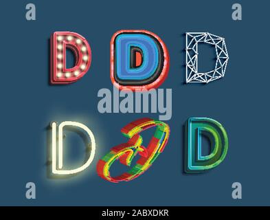 A character set of 6 different styled font, vector Stock Vector