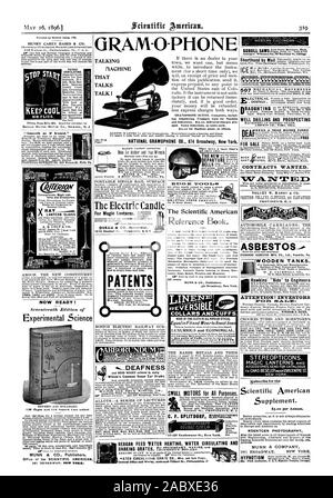 GRAMOPHONE NOW READY! Experimental Science Office of the SCIENTIFIC AMERICAN The Electric Candle PATENTS PATENT VENTILATING P STA KEEP COOL NO FLIES. terns and Accessories. LANTERN SLIDES and HEAD NOISES relieved by using Wilson's C00 Sense Ear Drums. SMALL MOTORS for All Purposes. ELECTRICIAN. 17.27 Vandewater St. New York. THE NEW The Scientific American Reference Book. COLLARS AND CUFFS. qu in Fitand Weartoffnest line LUXURIOUS and ECONOMICAL. WELL DRILLING AND PROSPECTING Shorthand by Mail WOODEN TANKS. ASBESTOS STANDARD ASBESTOS MFG. CO. Ltd. Franklin Pa. FOR SALE CONTRACTS WANTED Stock Photo