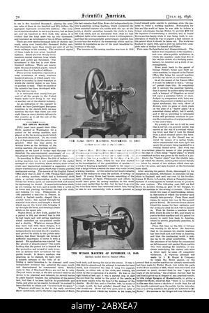 THE SEWING MACHINE. THE ELIAS HOWE MACHINE SEPTEMBER 10 1846. THE WILSON MACHINE OF NOVEMBER 12 1850., scientific american, 1896-07-25 Stock Photo