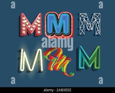 A character set of 6 different styled font, vector Stock Vector