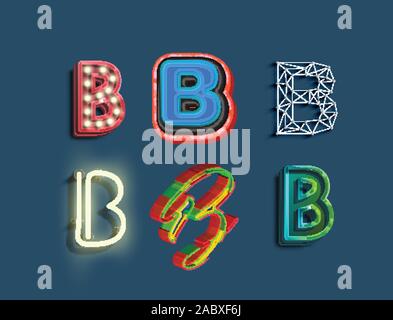 A character set of 6 different styled font, vector Stock Vector
