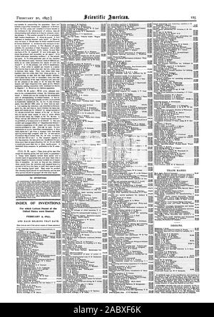 TO INVENTORS. INDEX OF INVENTIONS For which Letters Patent of the United States were Granted AND EACH HEARIN° THAT DATE., scientific american, 1897-02-20 Stock Photo