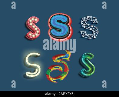 A character set of 6 different styled font, vector Stock Vector
