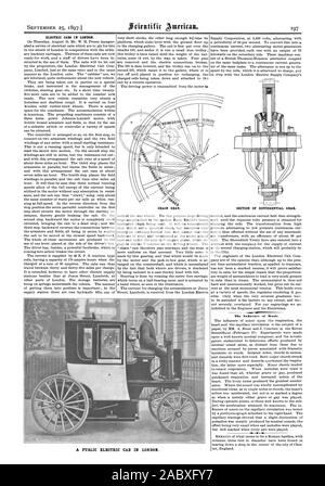ELECTRIC CABS IN LONDON. SECTION OF DIFFERENTIAL GEAR. The Influence of Music A PUBLIC ELECTRIC CAB IN LONDON. CHAIN GEAR., scientific american, 1897-09-25 Stock Photo