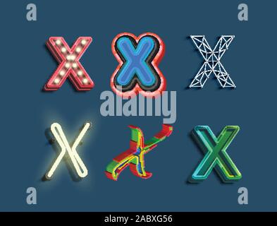 A character set of 6 different styled font, vector Stock Vector