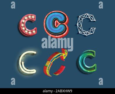 A character set of 6 different styled font, vector Stock Vector