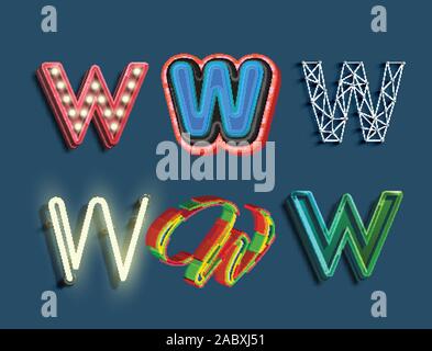A character set of 6 different styled font, vector Stock Vector