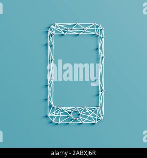 Realistic illustration of a mobile phone icon made by pins and strings, vector Stock Vector