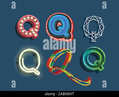 A character set of 6 different styled font, vector Stock Vector