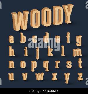 3D wood font set, vector Stock Vector