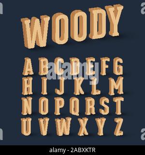 3D wood font set, vector Stock Vector