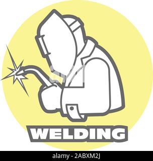 Welder logo, welding operator at work, gas cutting torch, emblem for welding service Stock Vector