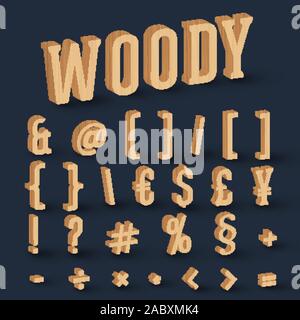 3D wood font set, vector Stock Vector