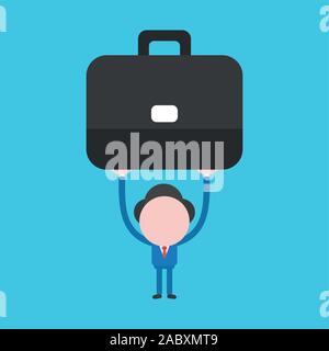Vector illustration faceless businessman character holding briefcase on blue color background. Stock Vector