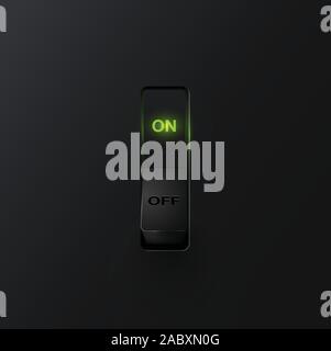 Realistic black switch with backlight ON, vector Stock Vector