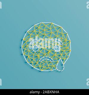 Crying emoticon made by stings and pins, vector illustration Stock Vector