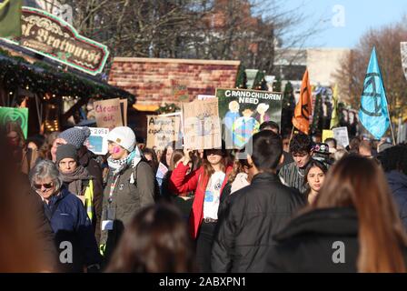 Southampton, UK. 29th November 2019. Extinction Rebellion campaigners march through Southampton's shopping precinct on Black Friday as part of the Global Climate Change Strike. Credit Stuart Martin/Alamy Live News Stock Photo