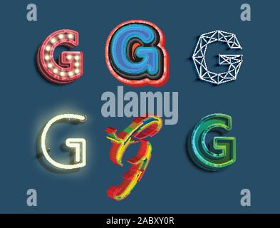 A character set of 6 different styled font, vector Stock Vector