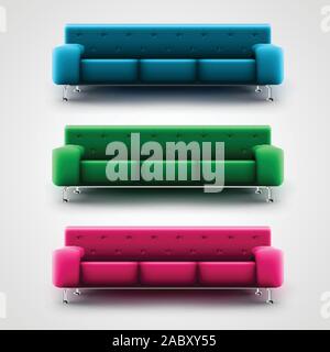 Blue, green, and pink couches, vector Stock Vector