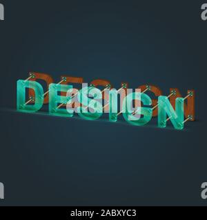 'Design' made by glass and wood font, vector Stock Vector