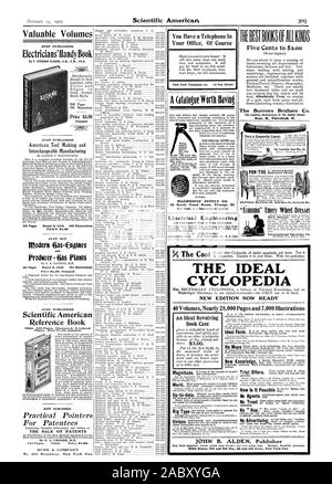 Valuable Volumes Electricians' Handy Book PRICE $4.00 modern Gas-Engines and Producer= 6as Plants Scientific American Reference Book THE SALE OF PATENTS Electrical Engineering and Experimental Work ot Every Description ia d. International Specialty Co. You Have a Telephone In Your Office Of Course New York Telephone Co. 15 Dey Street 22 South Canal Street Chicag Ill. Our Name is a Guarantee of Quality Five Cents to $2.00 The Burrows Brothers Co. Dept. B Cleveland 0. =10. THE IDEAL CYCLOPEDIA NEW EDITION NOW READY 40 Volumes Nearly 28000 Pages and 7000 Illustrations An Ideal Revolving Book Case Stock Photo