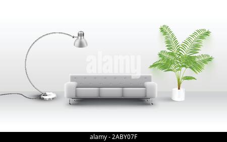A white couch with a lap and a plant, vector Stock Vector