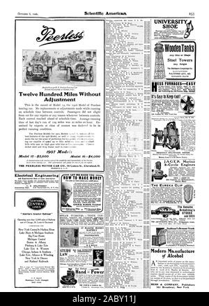 America's Greatest Railroad NEWYORK CENTRAL LINES LET ME SHOW YOU NOW TO MAKE MONEY EDWIN R. MARDEN President It's fasy to Keep Cool! tinge 810.00. BRENNAN STANDARD MOTOR Rotors from 6 to SO Horse Power. JAGER Marine 4-Cycle Engines CHAS. J. JAGER CO. Boston Mass. THE EUREKA CLIP The Genuine Armstrong's STOCKS and DIES Modern Mo.nufacture of Alcohol 361 Broadway New York RAPIDLY PROTOSCOPE UNIVERSITY SHOE 1210-1216 Market St. Philadelphia Wooden Tanks' Any Size or Shape Steel Towers Any Height The Baltimore Cooperage Co., scientific american, 1906-10-06 Stock Photo