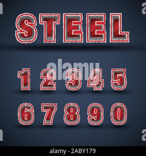 3D red steel font set, vector Stock Vector