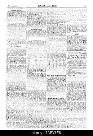 Heating and Lighting. Machines and Mechanical Devices. Designs. RECENTLY PATENTED INVENTIONS. Pertaining to Apparel. Household Utilities. Or Interest to Farmers. Prime Movers and Their Accessories., scientific american, 1907-01-26 Stock Photo