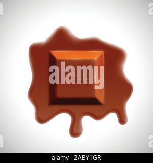 Melting 3D realistic chocolate cube, vector Stock Vector
