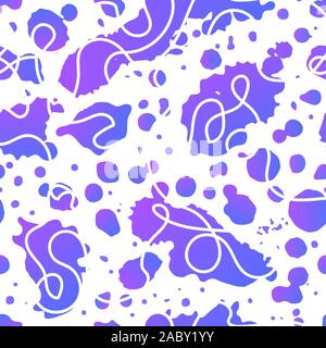 Abstract Seamless Pattern with paint splash spots texture. Art modern vector stock illustration shape isolated white background. Blue purple gradient Stock Vector