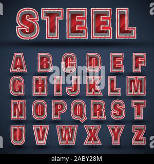 3D red steel font set, vector Stock Vector