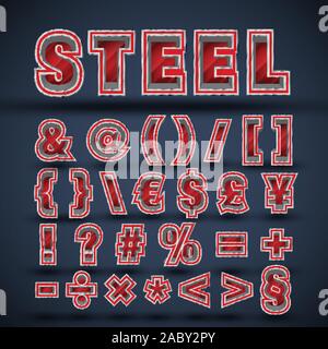 3D red steel font set, vector Stock Vector