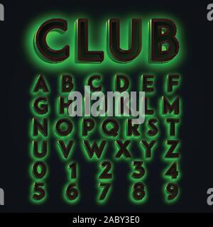 Green 'CLUB' neon lights typeset, vector Stock Vector