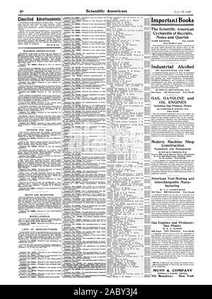 Classified Advertisements necessary to give the number of the inquiry. MUNN idz CO. BUSINESS OPPORTUNITIES. PATENTS FOR SALE. BOOKS AND MAGAZINES. MISCELLANEOUS. LISTS OF MANUFACTURERS. ing machines. Inquiry No. 8778-For manufacturers of reapers and mineral wool steam supplies. Iron and lead pine power transmission machinery and steam litters' tools. Inquiry No. 8780.-For parties who make gasoline Inquiry No. 8782.-For manufacturers of Chinese wood drums tom toms and cymbals. Important Books The Scientific American Cyclopedia of Receipts Notes and Queries 15000 RECEIPTS 734 PAGES Industrial Stock Photo