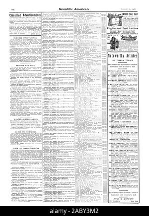 Classified Advertisements BUSINESS OPPORTUNITIES. PATENTS FOR SALE. WANTED-MISCELLANEOUS. LISTS OF MANUFACTURERS. Engine and Foot Lathes MACHINE SHOP OUTFITS TOOLS AND SUPPLIES. BEST MATERIALS. BEST WORKMANSHIP. CATALOGUE FREE tATHES THAT LAST STAR Foot or Power LATHES $49 Bart UNITED lotewortlly Articles ON TIMELY TOPICS ELECTRIC LIGHTING F 0 R AMA ELECTRONS AND THE ELECTRO 1381 1327 1328 1329 1431. HOW TO CONSTRUCT AN EFFI CIENT WIRELESS TELEGRAPH APPARATVS AT SMALL COST is 1363. SELENIUM AND ITS REMARKABLE THE INTERNAL WORK OF THE - 1307 1308. 1422 1400 1447 1370 51 1404 1405. 1413 1455 Stock Photo