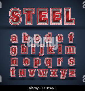 3D red steel font set, vector Stock Vector
