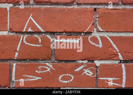 Chalk cat head drawing on a brick wall Stock Photo