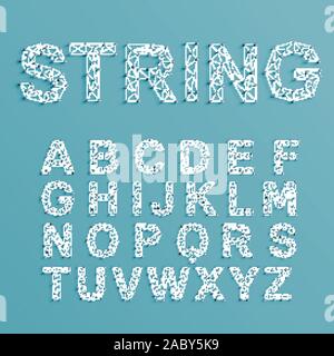 A font set made by pins and lines forming net, 3D and realistic, vector Stock Vector
