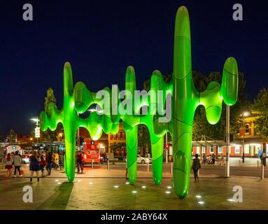 Sculpture Grow Your Own colloquially named the cactus by James Angus sculptor at Forrest Place Perth Western Australia. Stock Photo