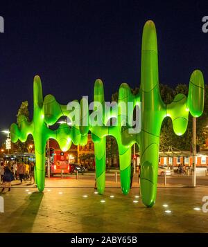 Sculpture Grow Your Own colloquially named the cactus by James Angus sculptor at Forrest Place Perth Western Australia. Stock Photo