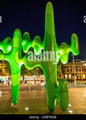 Sculpture Grow Your Own colloquially named the cactus by James Angus sculptor at Forrest Place Perth Western Australia. Stock Photo