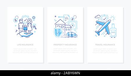 Types of insurance - line design style banners set Stock Vector