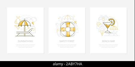 Summer vacation concept - line design style banners Stock Vector