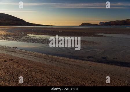 sunset over sandvika beach in Tromso region during a spring afternoon, Norway Stock Photo